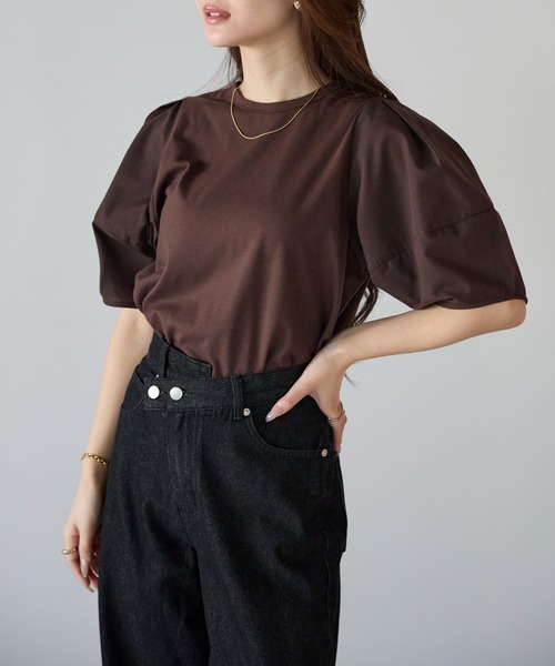 PREFERIR(プレフェリール)の「【体型カバー】コクーンスリーブTシャツ/五分袖・二の腕カバー(Tシャツ/カットソー・レディース・ホワイト/ブラック/ブラウン/チャコールグレー・FREE)」の22枚目の写真