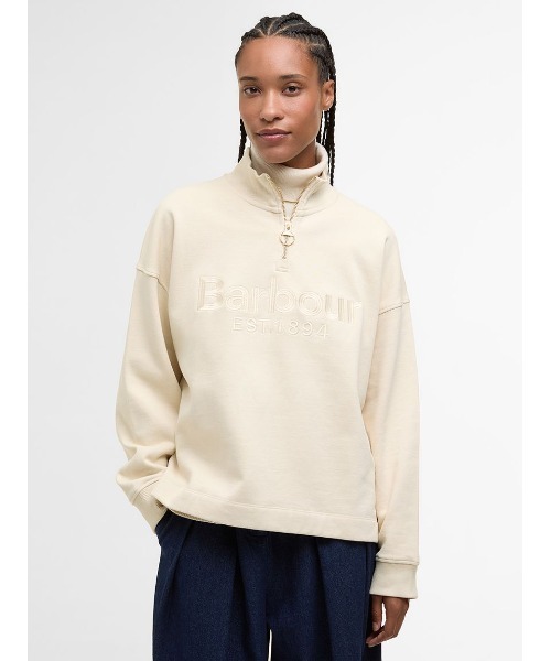 Barbour（バブアー）の「Sara ハーフジップ 刺繍ロゴ スウェット（レディース）（スウェット・レディース・ネイビー/ライトベージュ・10/8）」の2枚目の写真