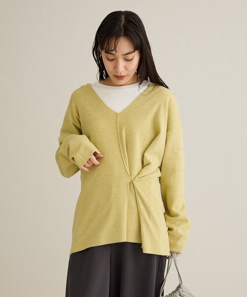 CRAFT STANDARD BOUTIQUE(クラフトスタンダードブティック)の「Vネックフードカシュクールニットプルオーバー(ニット/セーター・レディース・ライトイエロー/杢グレー・FREE)」の7枚目の写真