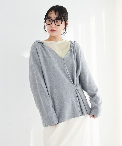 CRAFT STANDARD BOUTIQUE(クラフトスタンダードブティック)の「Vネックフードカシュクールニットプルオーバー(ニット/セーター・レディース・ライトイエロー/杢グレー・FREE)」の18枚目の写真