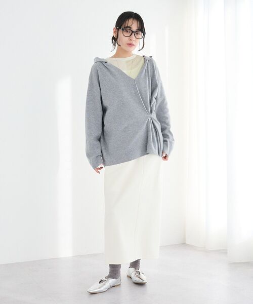 CRAFT STANDARD BOUTIQUE(クラフトスタンダードブティック)の「Vネックフードカシュクールニットプルオーバー(ニット/セーター・レディース・ライトイエロー/杢グレー・FREE)」の22枚目の写真