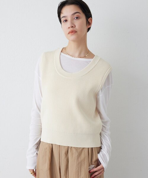 THE PAUSE（ザ ポーズ）の「【THE PAUSE】両畦ノースリーブニット（ニット/セーター・レディース・ブラウン/アイボリー・FREE）」の2枚目の写真
