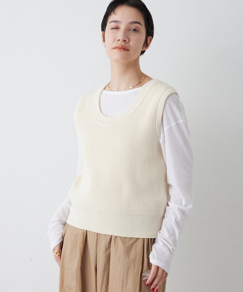 THE PAUSE（ザ ポーズ）の「【THE PAUSE】両畦ノースリーブニット（ニット/セーター・レディース・ブラウン/アイボリー・FREE）」の3枚目の写真
