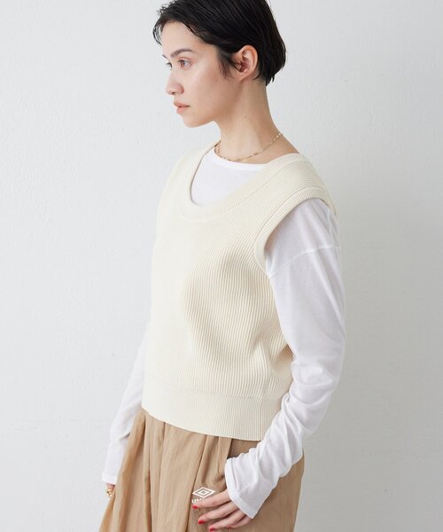 THE PAUSE（ザ ポーズ）の「【THE PAUSE】両畦ノースリーブニット（ニット/セーター・レディース・ブラウン/アイボリー・FREE）」の6枚目の写真