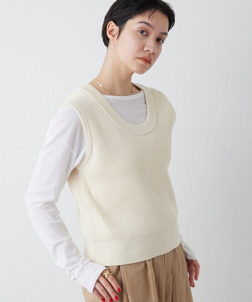 THE PAUSE（ザ ポーズ）の「【THE PAUSE】両畦ノースリーブニット（ニット/セーター・レディース・ブラウン/アイボリー・FREE）」の10枚目の写真