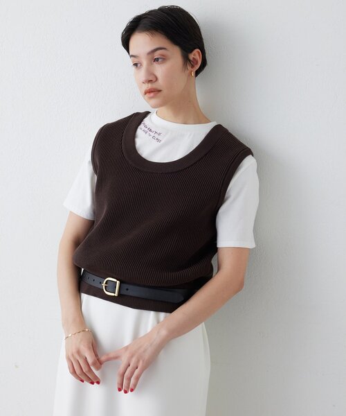 THE PAUSE（ザ ポーズ）の「【THE PAUSE】両畦ノースリーブニット（ニット/セーター・レディース・ブラウン/アイボリー・FREE）」の13枚目の写真