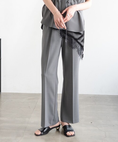 GALLEST（ギャレスト）の「Comfy SET UP｜ストレートフレアパンツ【セットアップ対応／通勤／カセット服／接触冷感／UVカット】（その他パンツ・レディース・ブラック/ダークグレー/キャメル/ライトブルー/グレー系その他6/オリーブ・40/38/36/34）」の3枚目の写真