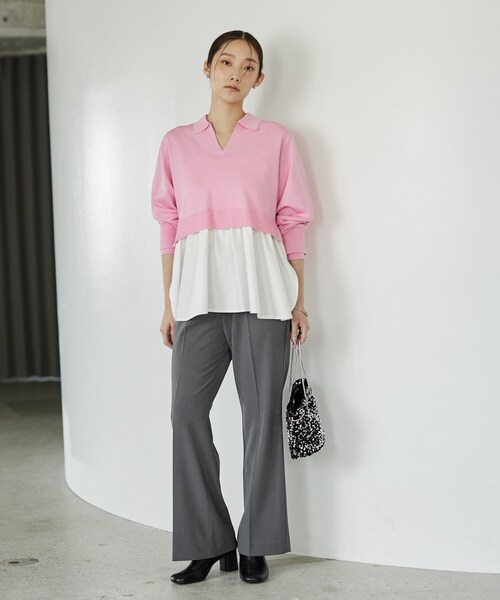 GALLEST（ギャレスト）の「Comfy SET UP｜ストレートフレアパンツ【セットアップ対応／通勤／カセット服／接触冷感／UVカット】（その他パンツ・レディース・ブラック/ダークグレー/キャメル/ライトブルー/グレー系その他6/オリーブ・40/38/36/34）」の7枚目の写真