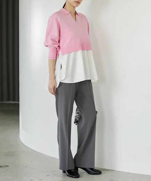 GALLEST(ギャレスト)の「Comfy SET UP|ストレートフレアパンツ【セットアップ対応/通勤/カセット服】(その他パンツ・レディース・ブラック/ダークグレー/キャメル/ライトブルー・40/38/36/34)」の6枚目の写真