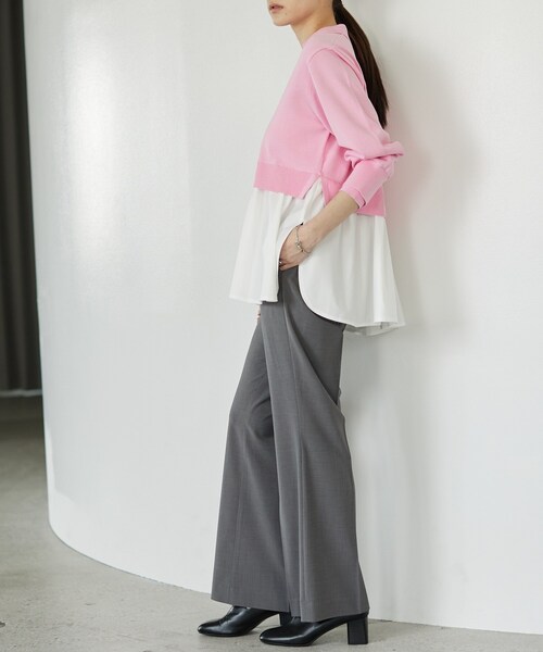 GALLEST(ギャレスト)の「Comfy SET UP|ストレートフレアパンツ【セットアップ対応/通勤/カセット服】(その他パンツ・レディース・ブラック/ダークグレー/キャメル/ライトブルー・40/38/36/34)」の5枚目の写真