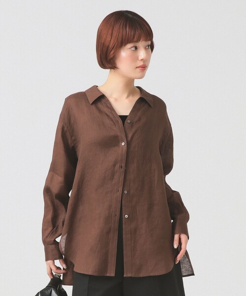Ray BEAMS（レイビームス）の「【7/31再値下げ】リネン スキッパー シャツ     26SS  日除け 紫外線対策 冷房対策 洗える 夏コーデ レジャー 麻（シャツ/ブラウス・レディース・サックスブルー/ダークブラウン/ピンク・ONE SIZE）」の7枚目の写真