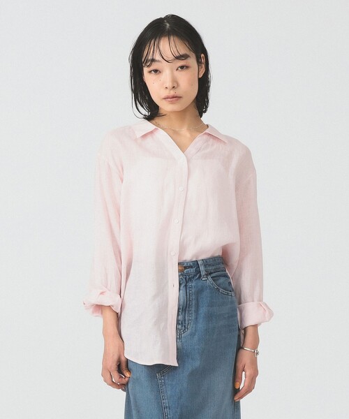 Ray BEAMS（レイビームス）の「【7/31再値下げ】リネン スキッパー シャツ     26SS  日除け 紫外線対策 冷房対策 洗える 夏コーデ レジャー 麻（シャツ/ブラウス・レディース・サックスブルー/ダークブラウン/ピンク・ONE SIZE）」の8枚目の写真