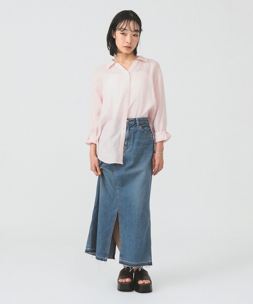 Ray BEAMS（レイビームス）の「【7/31再値下げ】リネン スキッパー シャツ     26SS  日除け 紫外線対策 冷房対策 洗える 夏コーデ レジャー 麻（シャツ/ブラウス・レディース・サックスブルー/ダークブラウン/ピンク・ONE SIZE）」の9枚目の写真