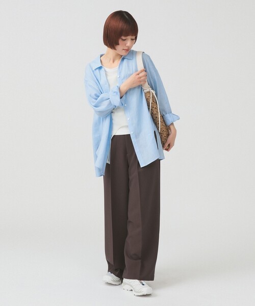 Ray BEAMS（レイビームス）の「【7/31再値下げ】リネン スキッパー シャツ     26SS  日除け 紫外線対策 冷房対策 洗える 夏コーデ レジャー 麻（シャツ/ブラウス・レディース・サックスブルー/ダークブラウン/ピンク・ONE SIZE）」の12枚目の写真