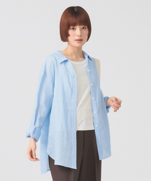Ray BEAMS（レイビームス）の「【7/31再値下げ】リネン スキッパー シャツ     26SS  日除け 紫外線対策 冷房対策 洗える 夏コーデ レジャー 麻（シャツ/ブラウス・レディース・サックスブルー/ダークブラウン/ピンク・ONE SIZE）」の15枚目の写真