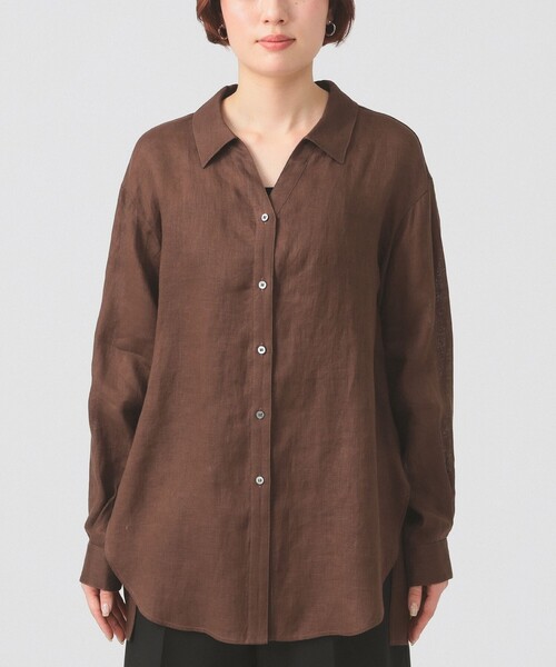 Ray BEAMS（レイビームス）の「【7/31再値下げ】リネン スキッパー シャツ     26SS  日除け 紫外線対策 冷房対策 洗える 夏コーデ レジャー 麻（シャツ/ブラウス・レディース・サックスブルー/ダークブラウン/ピンク・ONE SIZE）」の16枚目の写真