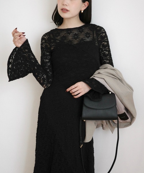 anuans（アニュアンス）の「シュリンクレースパネルワンピース（ワンピース・レディース・ミント/ホワイト/ブラック・MEDIUM/SMALL）」の2枚目の写真