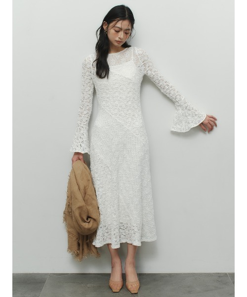 シュリンクレースパネルワンピース（ワンピース）｜anuans（ア