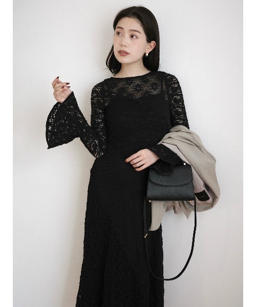 anuans（アニュアンス）の「シュリンクレースパネルワンピース（ワンピース・レディース・ミント/ホワイト/ブラック・MEDIUM/SMALL）」の4枚目の写真