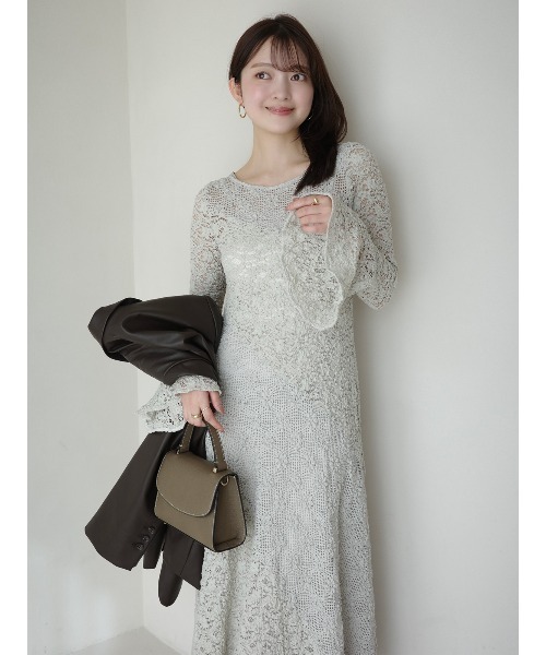 anuans（アニュアンス）の「シュリンクレースパネルワンピース（ワンピース・レディース・ミント/ホワイト/ブラック・MEDIUM/SMALL）」の8枚目の写真