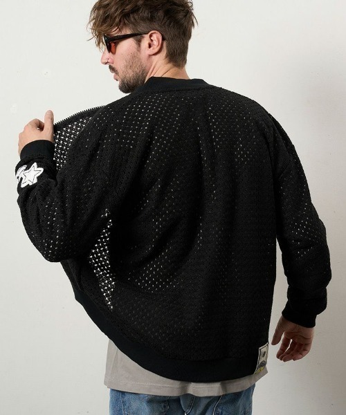 STUD MUFFIN（スタッドマフィン）の「STUD MUFFIN/スタッドマフィン/コットンラッセルメッシュニットワッペンビックジップブルゾン/614-09217（ブルゾン・メンズ・ブラック・2/3）」の7枚目の写真