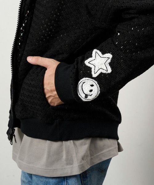 STUD MUFFIN（スタッドマフィン）の「STUD MUFFIN/スタッドマフィン/コットンラッセルメッシュニットワッペンビックジップブルゾン/614-09217（ブルゾン・メンズ・ブラック・2/3）」の9枚目の写真