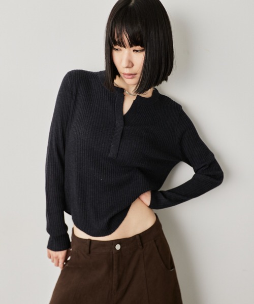 HANNE（アン）の「スキッパーリブニット（ニット/セーター・レディース・グレー/ダークグレー・FREE）」の5枚目の写真