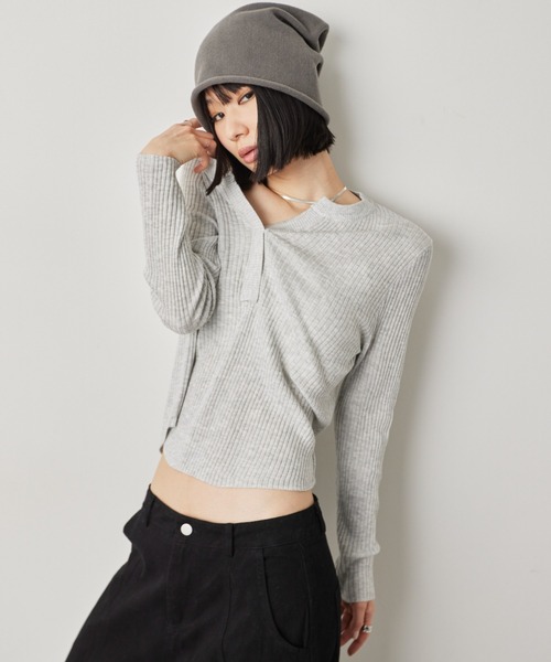 HANNE（アン）の「スキッパーリブニット（ニット/セーター・レディース・グレー/ダークグレー・FREE）」の11枚目の写真
