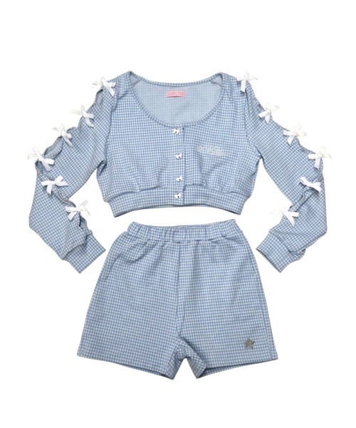 lilLilly（リルリリー）の「ギンガムショートカーディガン（カーディガン/ボレロ・レディース・ピンク/ブラック/ブルー・FREE）」の6枚目の写真