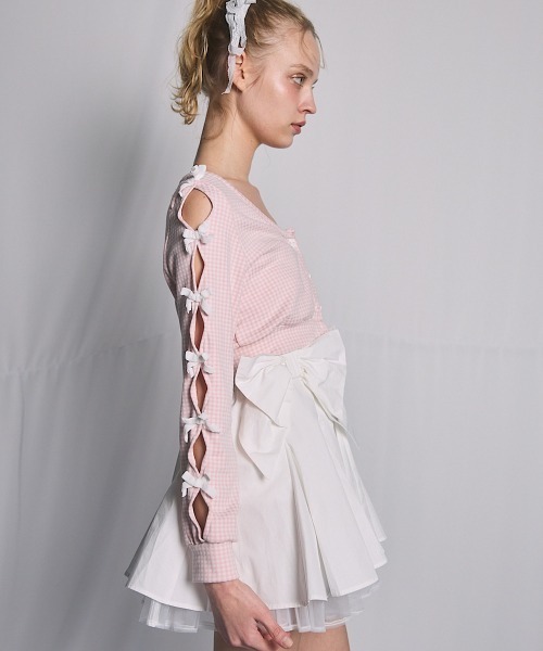 lilLilly（リルリリー）の「ギンガムショートカーディガン（カーディガン/ボレロ・レディース・ピンク/ブラック/ブルー・FREE）」の9枚目の写真