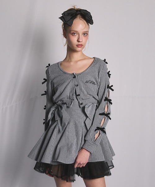 lilLilly（リルリリー）の「ギンガムショートカーディガン（カーディガン/ボレロ・レディース・ピンク/ブラック/ブルー・FREE）」の10枚目の写真