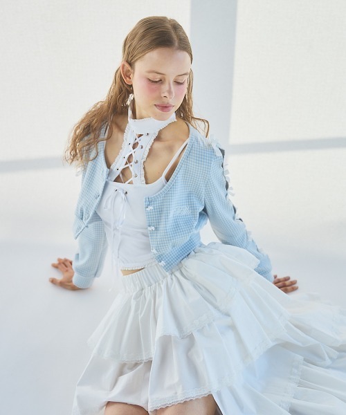 lilLilly（リルリリー）の「ギンガムショートカーディガン（カーディガン/ボレロ・レディース・ピンク/ブラック/ブルー・FREE）」の11枚目の写真