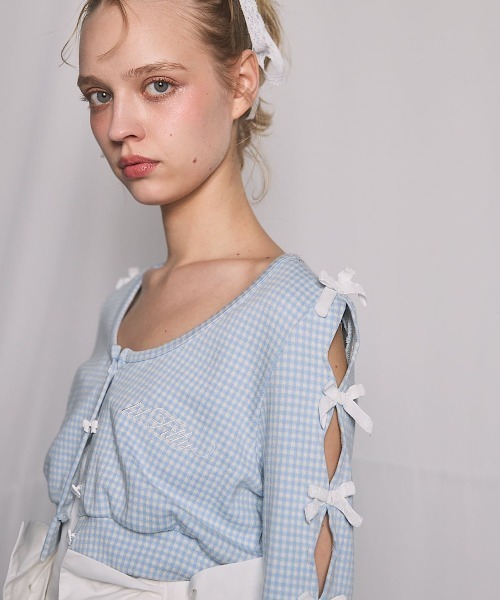 lilLilly（リルリリー）の「ギンガムショートカーディガン（カーディガン/ボレロ・レディース・ピンク/ブラック/ブルー・FREE）」の12枚目の写真