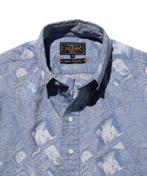 BEAMS PLUS(ビームスプラス)の「B.D. Pullover Classic-fit Newspaper Jacquard(シャツ/ブラウス・メンズ・ブルー/ブラック・SMALL/MEDIUM/LARGE/X-LARGE)」の15枚目の写真