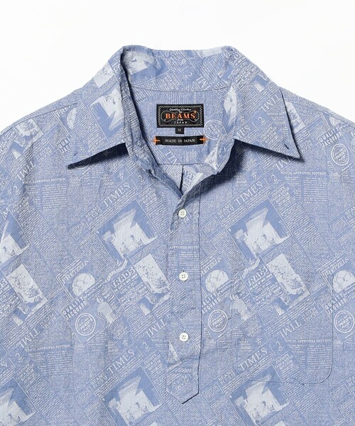 BEAMS PLUS(ビームスプラス)の「B.D. Pullover Classic-fit Newspaper Jacquard(シャツ/ブラウス・メンズ・ブルー/ブラック・SMALL/MEDIUM/LARGE/X-LARGE)」の21枚目の写真
