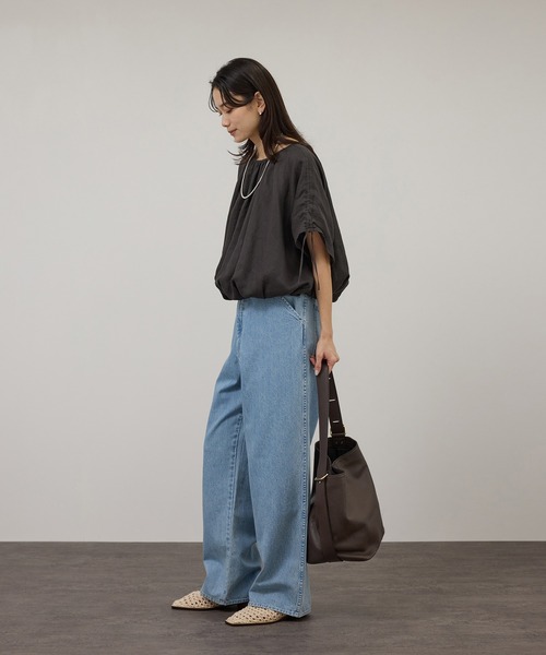 SALON adam et rope'(サロン アダム エ ロペ)の「【WEB限定】ヨーロピアンリネンドロストギャザーブラウス(シャツ/ブラウス・レディース・チャコールグレー/ブルー系その他4/ホワイト・FREE)」の8枚目の写真
