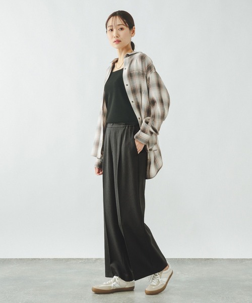 GLOBAL WORK（グローバルワーク）の「イージーケアストレッチ/ワイドパンツ/634307（その他パンツ・レディース・チャコールグレー/ライトベージュ/ブラック/ブラウン・MEDIUM/SMALL/LARGE）」の9枚目の写真