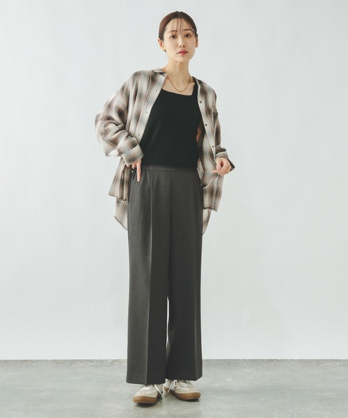 GLOBAL WORK（グローバルワーク）の「イージーケアストレッチ/ワイドパンツ/634307（その他パンツ・レディース・チャコールグレー/ライトベージュ/ブラック/ブラウン・MEDIUM/SMALL/LARGE）」の10枚目の写真