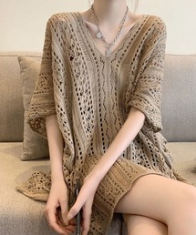 Vネック クロシェレーストップス