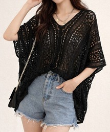 Vネック クロシェレーストップス