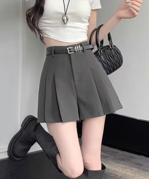 Miniministore（ミニミニストア）の「ベルト付プリーツショートパンツレディースショーパン短パンショートパンツ ショーパン 短パン ハーフパンツ クロップド（その他パンツ・レディース・グレー/ブラック・L/S/M）」の4枚目の写真