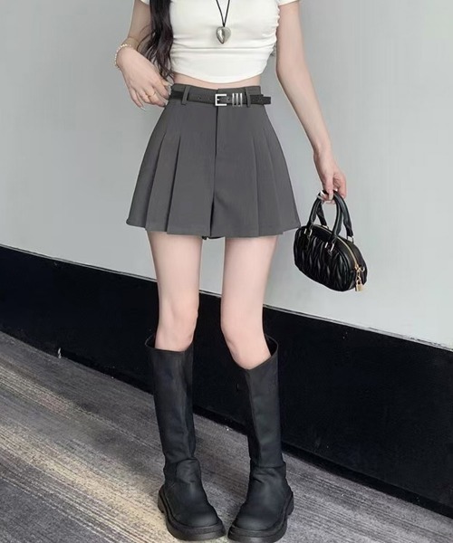 Miniministore（ミニミニストア）の「ベルト付プリーツショートパンツレディースショーパン短パンショートパンツ ショーパン 短パン ハーフパンツ クロップド（その他パンツ・レディース・グレー/ブラック・L/S/M）」の13枚目の写真