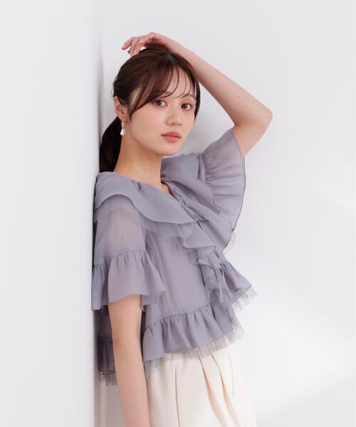 PROPORTION BODY DRESSING(プロポーションボディドレッシング)の「チュール付きラッフルブラウス / 1216110401(シャツ/ブラウス・レディース・グレー/ホワイト系その他/ピンク・FREE)」の12枚目の写真