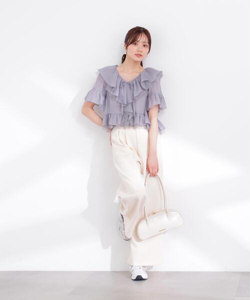 PROPORTION BODY DRESSING(プロポーションボディドレッシング)の「チュール付きラッフルブラウス / 1216110401(シャツ/ブラウス・レディース・グレー/ホワイト系その他/ピンク・FREE)」の13枚目の写真