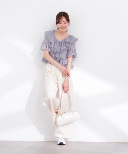 PROPORTION BODY DRESSING(プロポーションボディドレッシング)の「チュール付きラッフルブラウス / 1216110401(シャツ/ブラウス・レディース・グレー/ホワイト系その他/ピンク・FREE)」の14枚目の写真