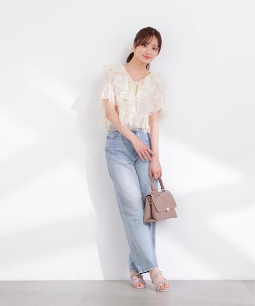 PROPORTION BODY DRESSING(プロポーションボディドレッシング)の「チュール付きラッフルブラウス / 1216110401(シャツ/ブラウス・レディース・グレー/ホワイト系その他/ピンク・FREE)」の4枚目の写真