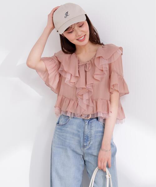 PROPORTION BODY DRESSING(プロポーションボディドレッシング)の「チュール付きラッフルブラウス / 1216110401(シャツ/ブラウス・レディース・グレー/ホワイト系その他/ピンク・FREE)」の8枚目の写真