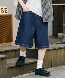 ケミカルウォッシュ オーバーダイ ワイドデニムハーフショートパンツ
