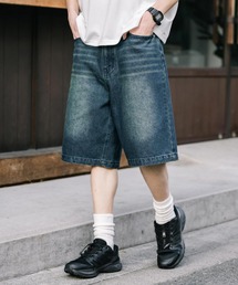 Rocky Monroe | ケミカルウォッシュ オーバーダイ ワイドデニムハーフショートパンツ(デニムパンツ)