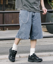 ケミカルウォッシュ オーバーダイ ワイドデニムハーフショートパンツ